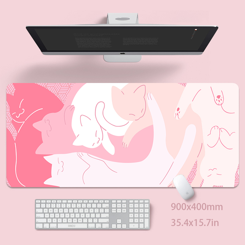 Pc Gaming Pink - Sevimli kedi büyük Mouse Pad 100x50cm