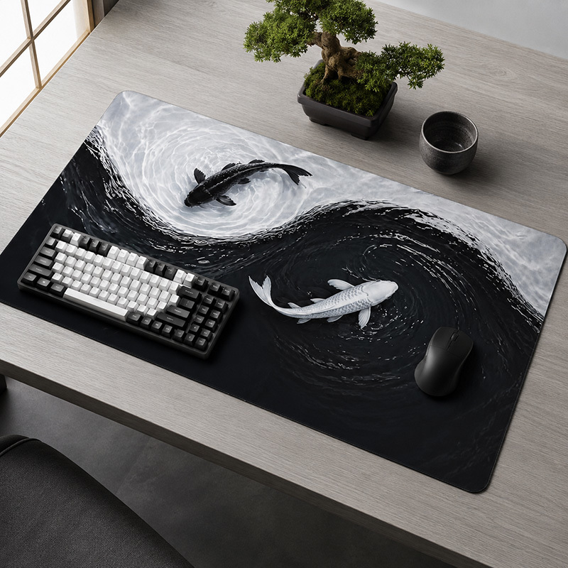 Pc Gaming White - Siyah Beyaz Koi Mouse Pad Gamer